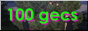 A button with flashing text, the background is the croped album cover '1000 gecs' by the band 100 gecs which appears as two figures standing in front of a tree at night. The text rotates rapidly between saying '1 only listen to' and '100 gecs' in bright green font with a flashing pink shadow underneath.