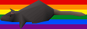 A rainbow flag button with a low poly rat model overlayed